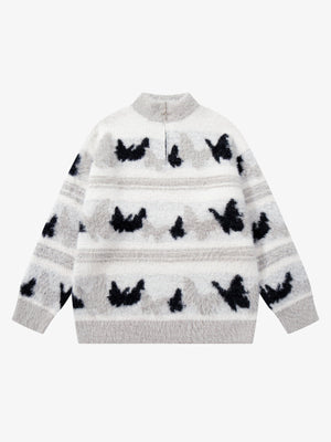 Contrast Stripe Butterfly Jacquard Half-zip Sweater - thumbnail 2