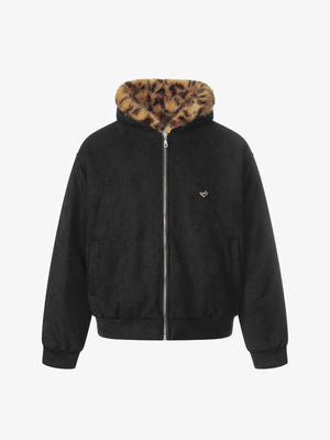 Tiger Print With Ears Hooded Fur Jacket - thumbnail 1