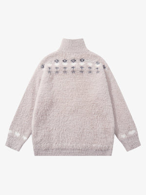 Street Graffiti Heart Pattern Knitted Cardigan Sweater - thumbnail 4