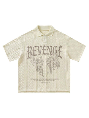 Retro Letter Print Lapel Short Sleeve Polo Shirt - thumbnail 1