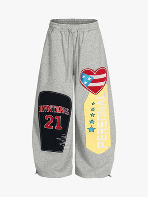 Hip-Hop Patch Embroidered Wide-Leg Sweatpants - thumbnail 2