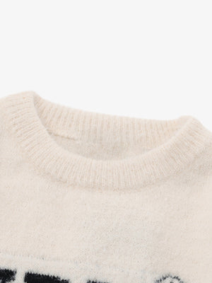 Letter Embroidery Round Neck Casual Sweater - thumbnail 5