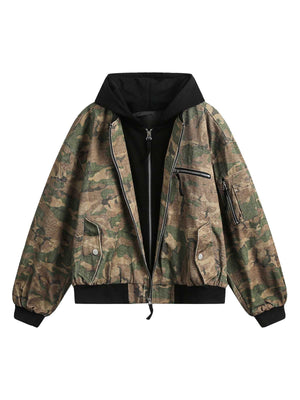 Camouflage Faux Two-Piece Hooded Jacket - thumbnail 1