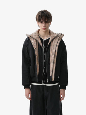 Retro Layered Look Plaid Collar Padded Jacket - thumbnail 7