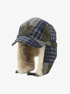 Vintage Plaid Patchwork Fleece Lined Trapper Hat - thumbnail 2