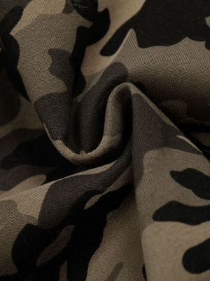 Camouflage Embroidery Patchwork Cardigan Fur Collar Hooded Sweatshirt - thumbnail 4