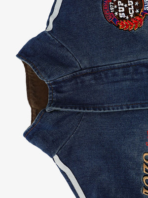 Retro Badge Embroidered Cropped Denim Jacket - thumbnail 4