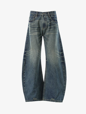 Vintage Washed Distressed Whisker Barrel Jeans - thumbnail 1