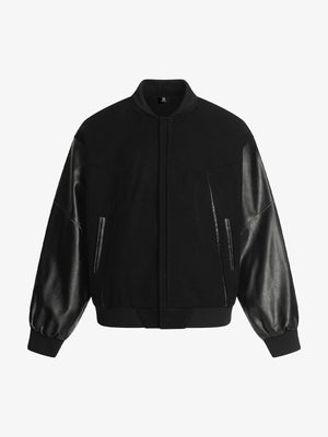 Vintage Leather Bomber Baseball Jacket - thumbnail 1