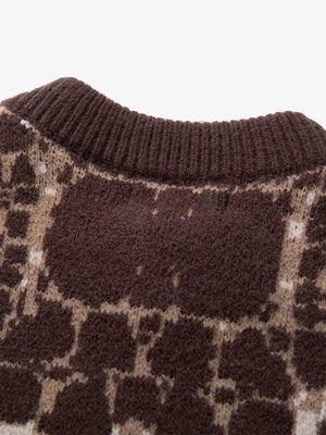 Vintage Skull Leopard Jacquard Knitted Cardigan - thumbnail 12