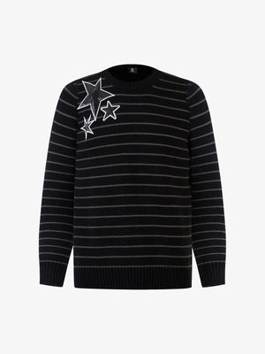 Striped Star Jacquard Loose Knitted Sweater - thumbnail 8