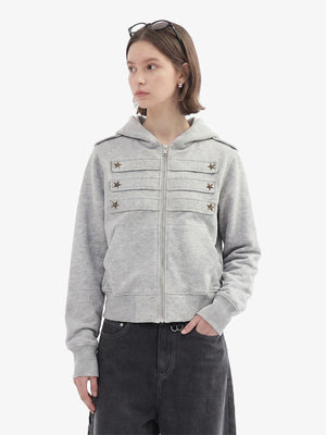 Camo Zip Hoodie – Grau, am Model, Vorderansicht | XoKool