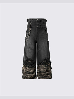 Camo jacket and jeans set – jeans, front flat with chain | XoKool