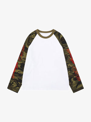Camo Ärmel Raglan Longsleeve – Weiß, Vorderansicht | XoKool