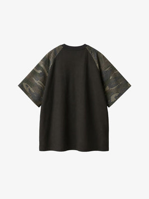 Camo Sleeve Raglan Tee with Distressed Face Graphic – Back flat lay | XoKool