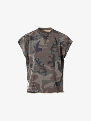 Ärmelloses Camo Shirt mit Graffiti-Print am Rücken – Camo, Vorderseite flach | XoKool