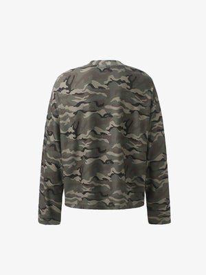 Camo Waffle Knit Long Sleeve Tee with Studs – back flat | XoKool