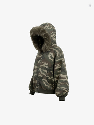 Hoodie de camuflaje con capucha de piel – ángulo lateral | XoKool