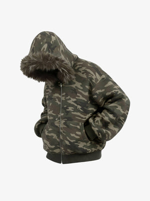 Hoodie de camuflaje con capucha de piel – vista lateral | XoKool