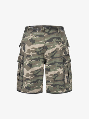 Woodland Camo Cargo Shorts mit Pin-Badges – Rückansicht | XoKool