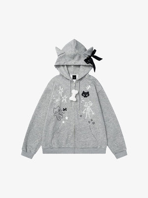 Cat ear hoodie – Grey, front view | XoKool