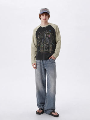 Cathedral Graphic Raglan Long Sleeve Tee – on model front | XoKool
