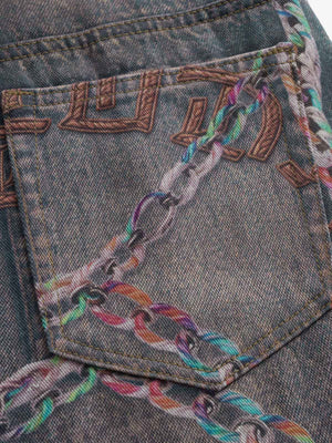Chain print jeans – back pocket print close-up | XoKool