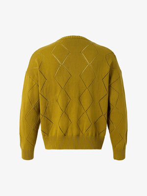 Retro Diamond Check Hollow Knit Cardigan Sweater - thumbnail 9