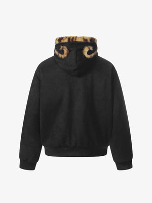 Tiger Print With Ears Hooded Fur Jacket - thumbnail 5