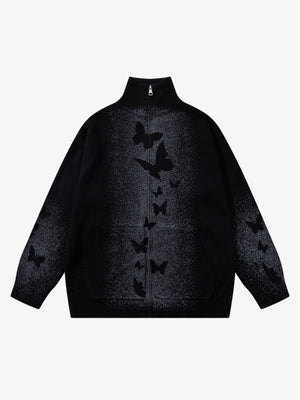 Street Dark Phantom Butterfly Stand-Collar Knit Cardigan Sweater - thumbnail 2