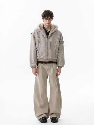Retro Washed Fleece-lined Hooded Work Jacket - thumbnail 5