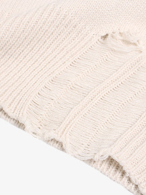 Distressed Ripped-Edge Turtleneck Diamond Star Zipper Knitted Sweater - thumbnail 14