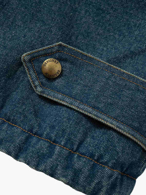 Street Retro Fur Patchwork Washed Denim Cotton Jacket - thumbnail 15