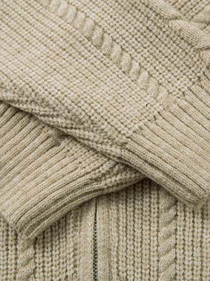 Knitted Vintage Floral Wheat Ear Pattern Double Zip Sweater - thumbnail 9