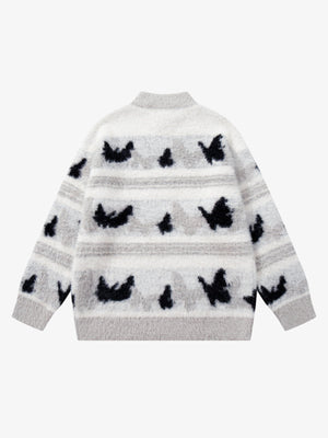 Contrast Stripe Butterfly Jacquard Half-zip Sweater - thumbnail 4
