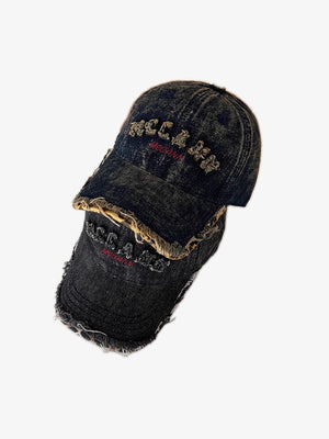 Street Washed Distressed Letter Embroidered Baseball Cap - thumbnail 3