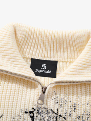 Ink-Splashed Butterfly Jacquard Zip Knit Sweater - thumbnail 5
