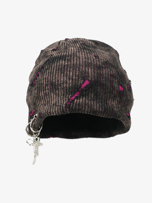 Retro Wasteland Style Distressed Knit Hanging Charm Beanie - thumbnail 1