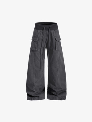 Anthrazitgraue Cargohose mit Rippbund – Grau, Vorderseite flach | XoKool