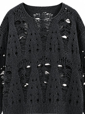 Oversized Strickpullover in Anthrazit mit Ladder-Rips – Nahaufnahme Vorderseite | XoKool