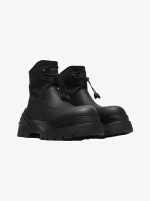 Chunky Pull On Toggle Ankle Boots – Black, pair side view | XoKool