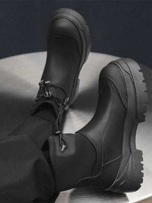 Chunky Pull On Toggle Ankle Boots – on model, Black | XoKool