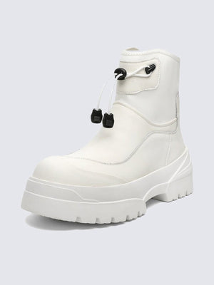 Chunky Pull On Toggle Ankle Boots – White, side view | XoKool
