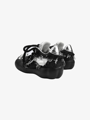 Claw Toe Chunky Sneaker in Distressed Schwarz – Rückseite/Ferse | XoKool