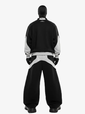 Conjunto de sudadera cuello redondo color block y pantalones deportivos de pierna ancha – en modelo, conjunto completo de espalda | XoKool