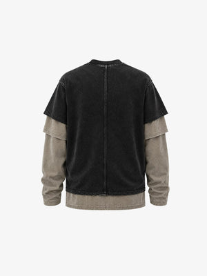 Color block layered shirt – Black, back (render) | XoKool