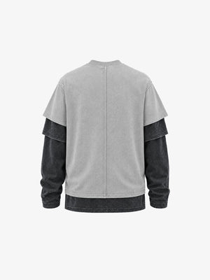 Color Block Layered Long Sleeve Shirt – Grey, back (render) | XoKool