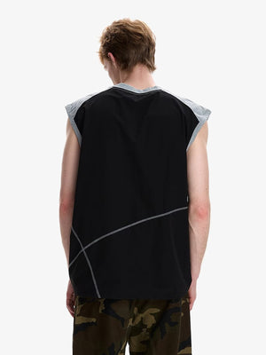 Camiseta sin mangas color block – Negro/Gris, vista trasera en modelo | XoKool