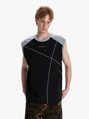 Camiseta sin mangas color block – Negro/Gris, vista frontal en modelo | XoKool