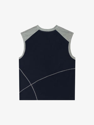 Camiseta sin mangas color block – Azul marino/Gris, vista trasera en plano | XoKool